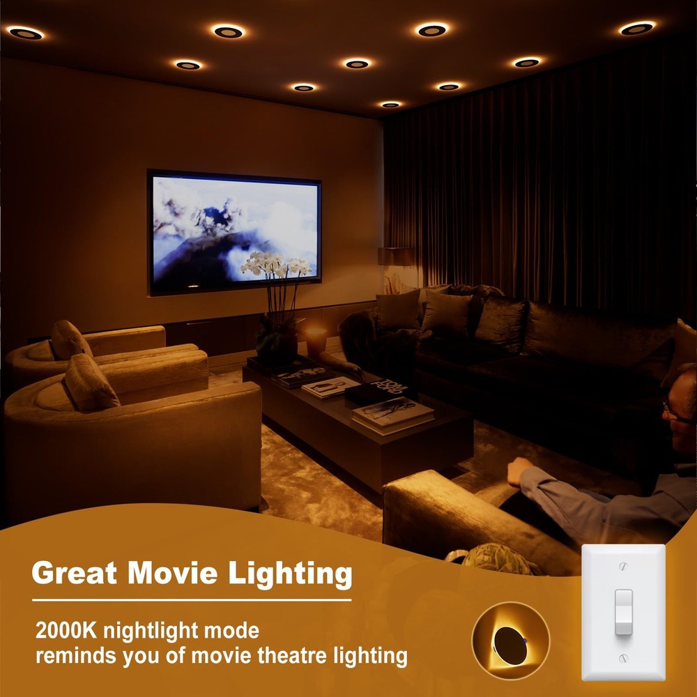 6 Pack 4 Inch 5CCT LED Recessed Ceiling Panel Light Dimmable with Night Light