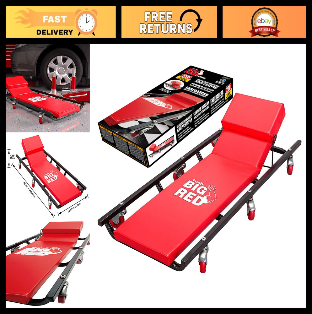 40" Padded Rolling Garage Creeper Cart with Adjustable Headrest & 6 Casters