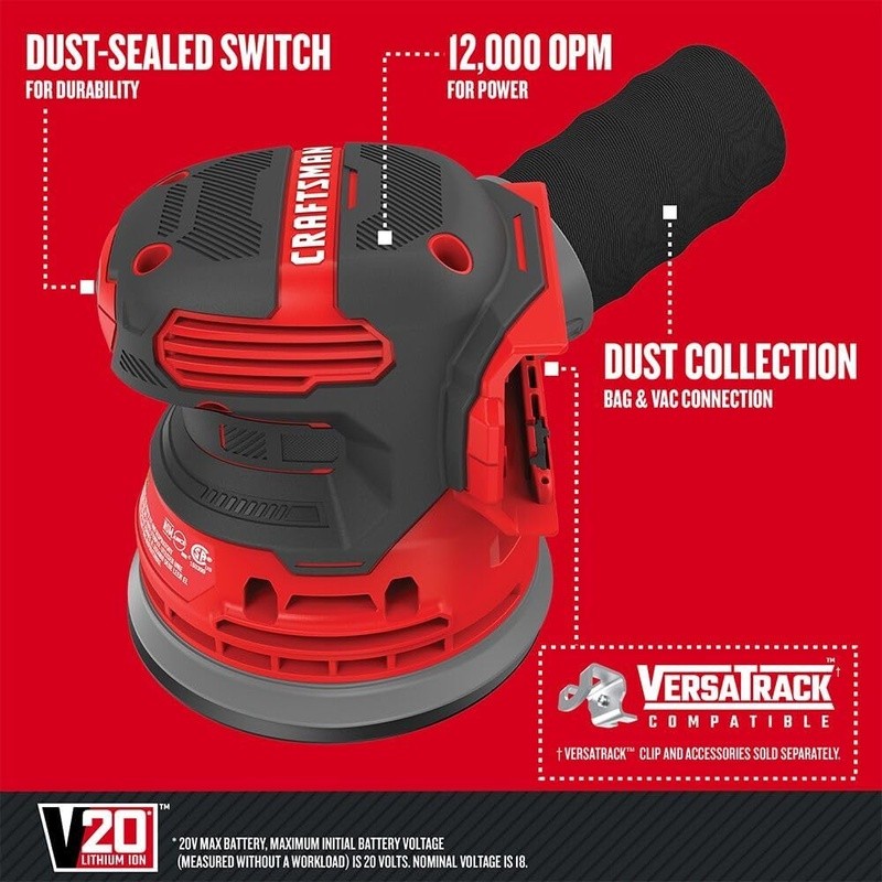 V20 Cordless Random Orbit Sander 12000 OPM Tool Only Dust Collection System New