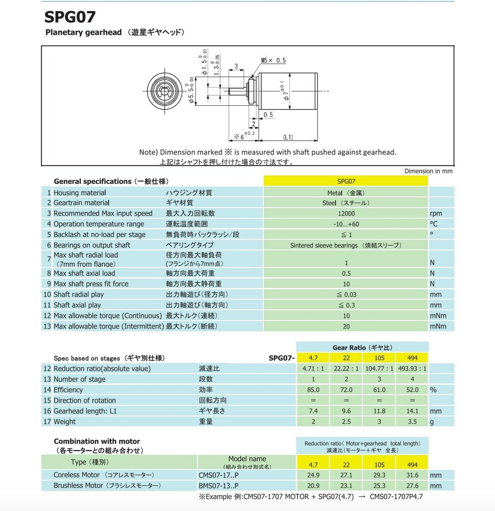 Mini Motor Namiki precision coreless metallic gear motor 3.7VDC
