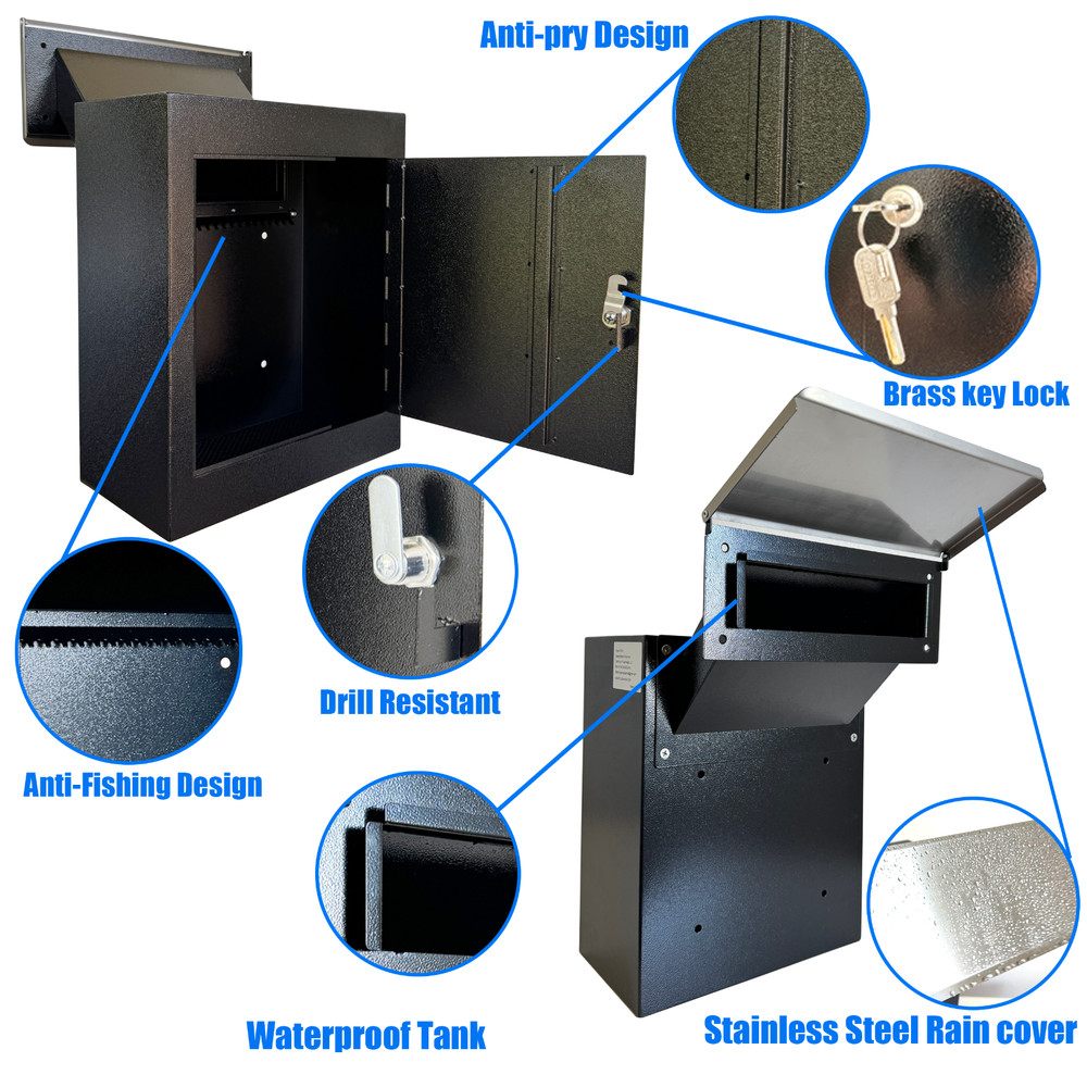OPEN BOX Rainproof Through the Wall Locking Mailbox with 10'' Adjustable Chute