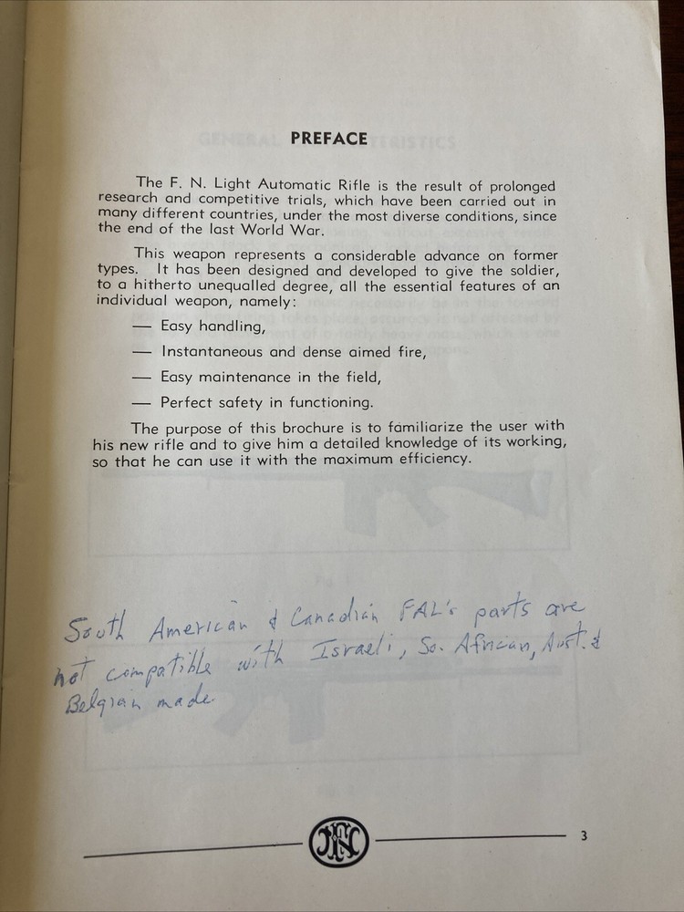 F.N. Light Automatic Rifle Cal. 7.62 mm 129-page Manual