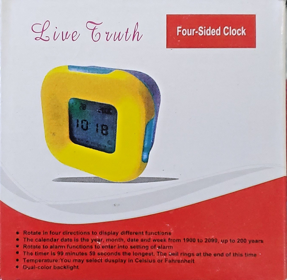Live Truth Four-Sided Digital Clock  Multifunctional Rotating Display With Light
