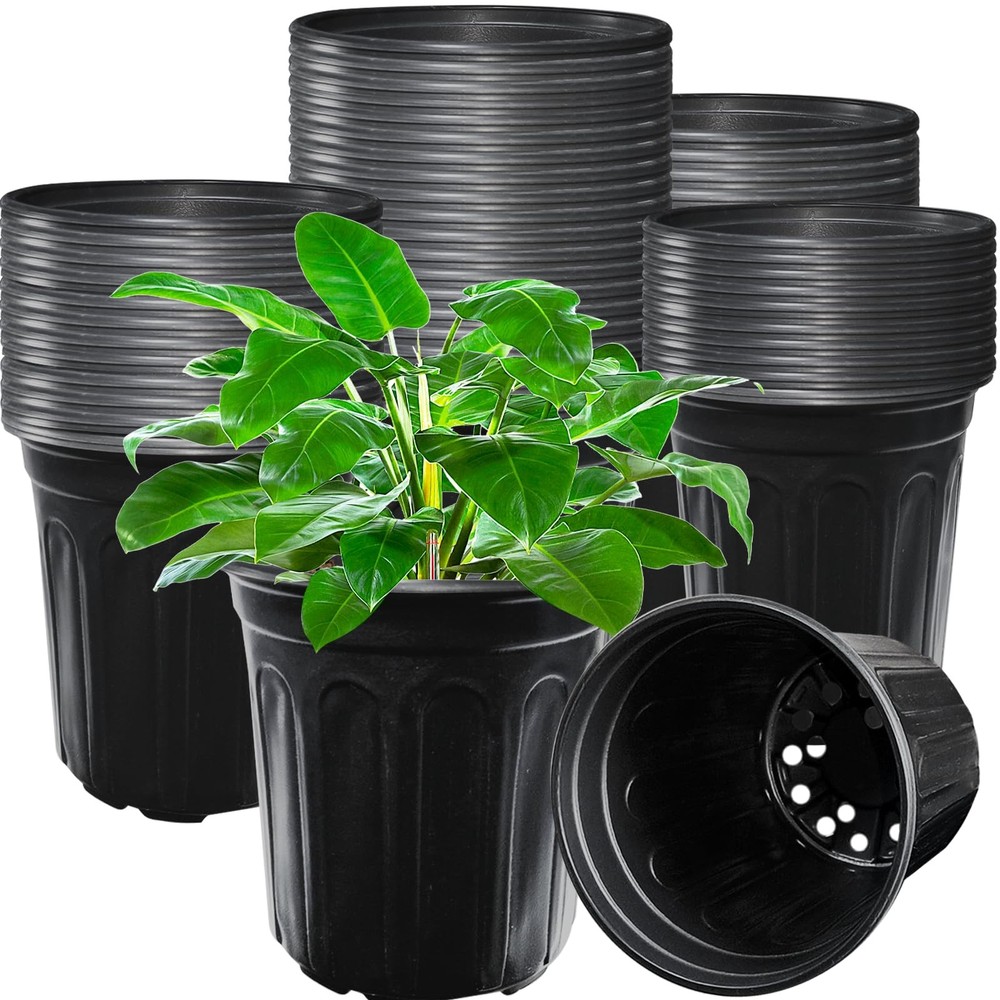 60 Pack 1 Gallon Nursery Pots â€“ Flexible & Durable Plastic, Drainage, Garde...