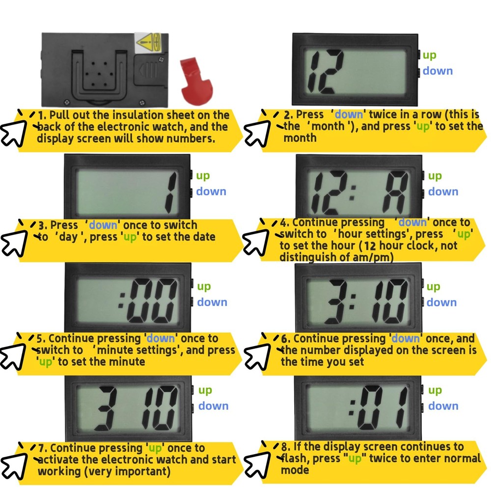 Car Dashboard Digital Clock - with Jumbo LCD Time & Day Display - Mini black