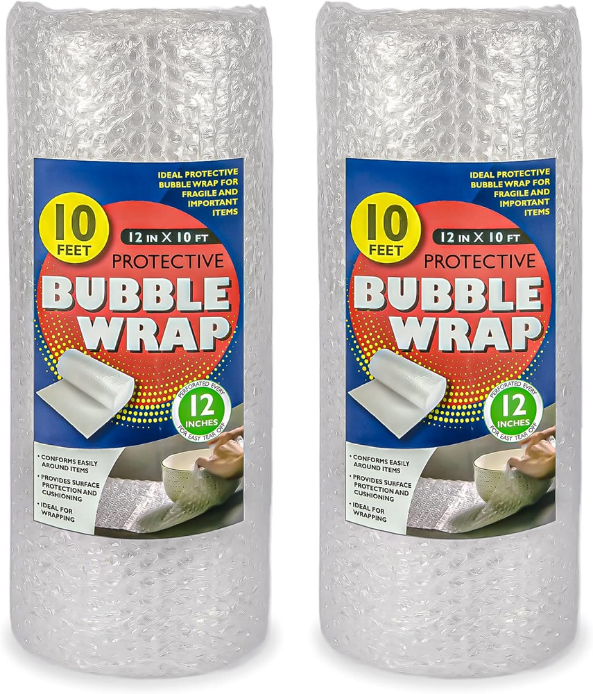 2 Pack Bubble Cushioning Wrap Rolls, 12” X 20’ Total, 3/16” Bubbles, Perforated