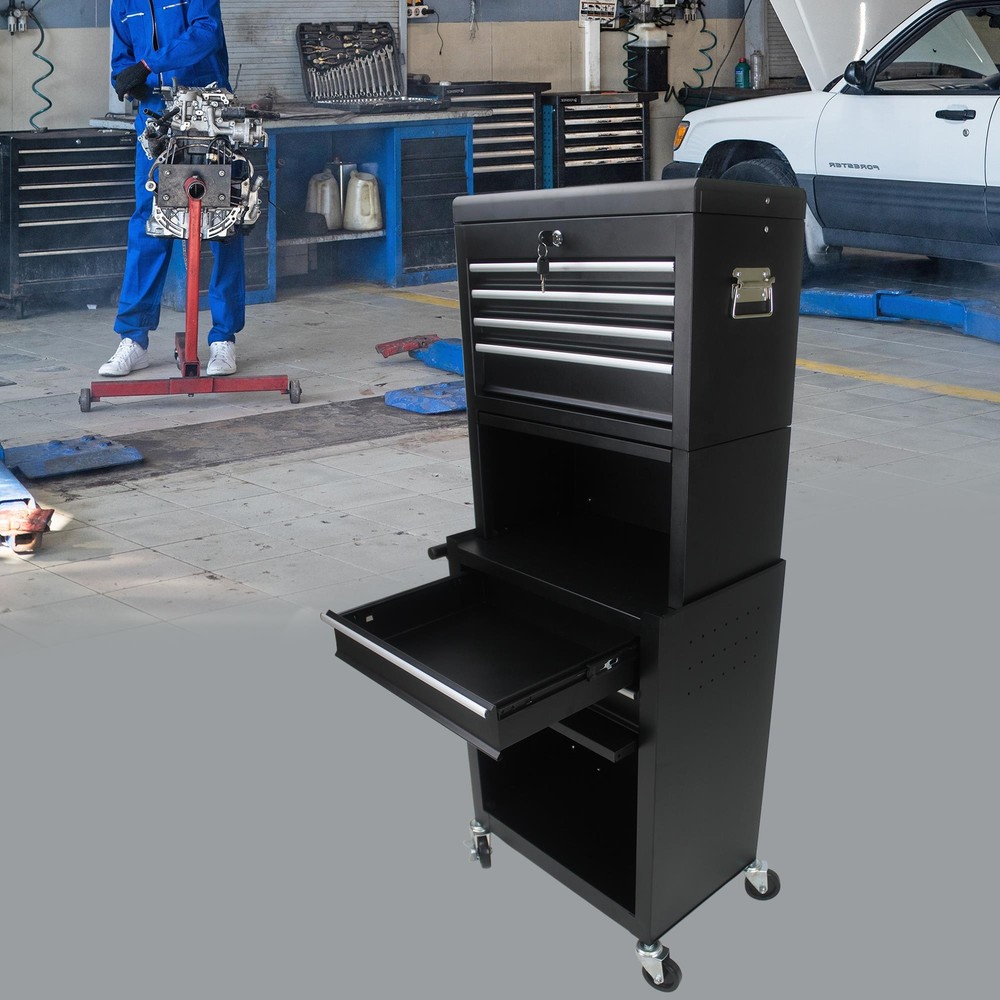 High Capacity 6-Drawer Rolling Tool Chest with Wheels - Durable Black Storage