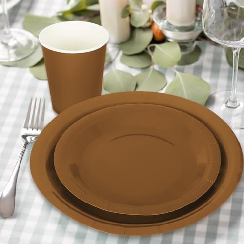 100Pcs Tableware Set Fall Disposable Dinnerware Set 50Pcs Paper Plates Brown