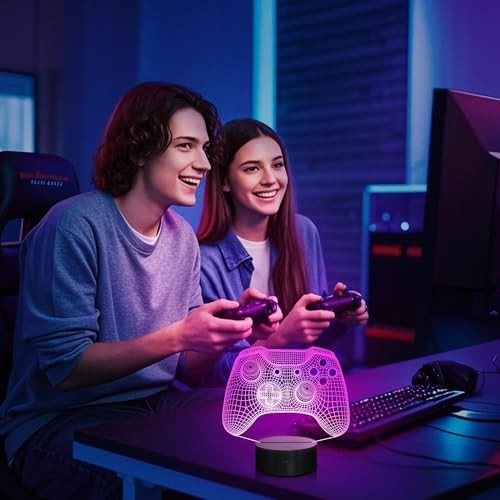 Gamepad 3D Illusion Lamp, Controller Night Light with Remote Control + Game3