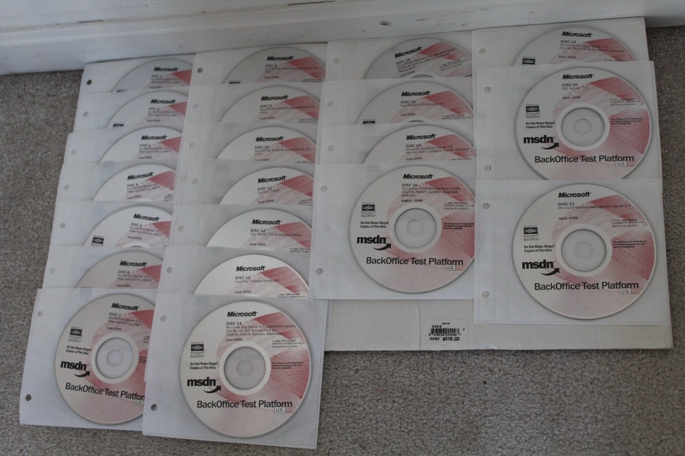 1999 MSDN BackOffice Test Platform Software 1 thru 16 and 19 thru 21