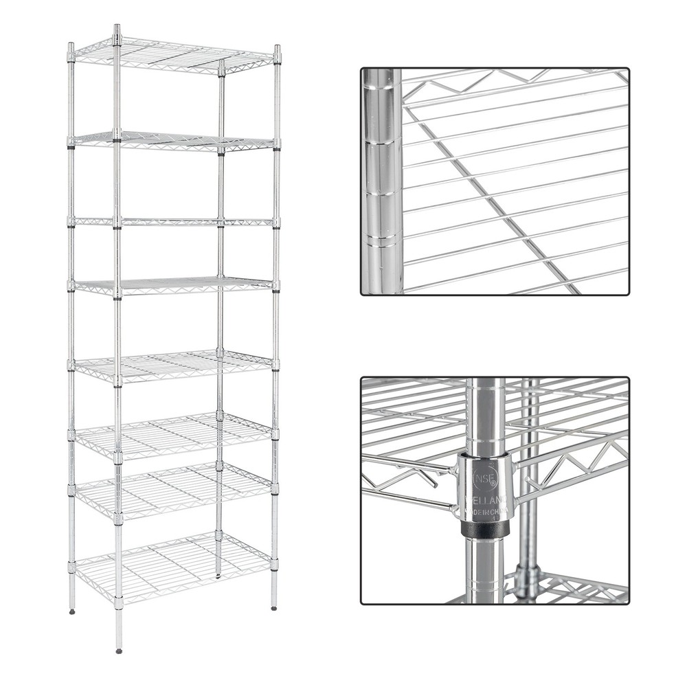 8-Tier Wire Shelving Unit - Heavy Duty, Adjustable, Silver, Modular Kitchen Rack