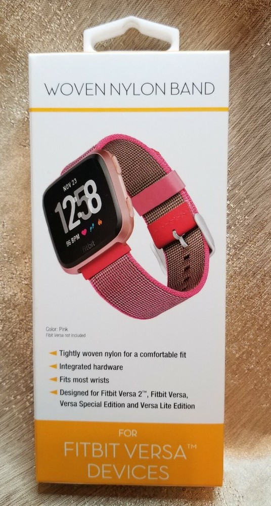 WOVEN NYLON PINK BAND FOR FITBIT VERSA DEVICES
