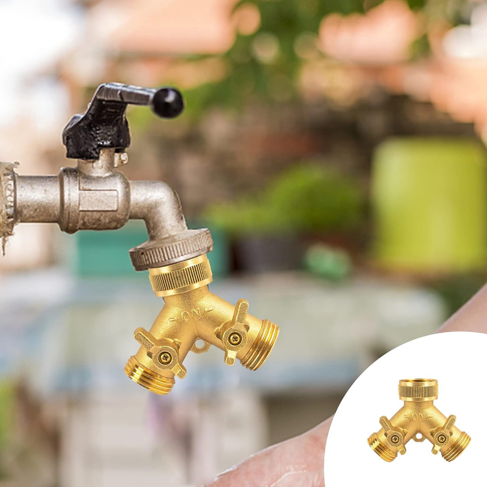 Solid Brass 2-Way Garden Hose Splitter with Extra Washers - 4 Pack