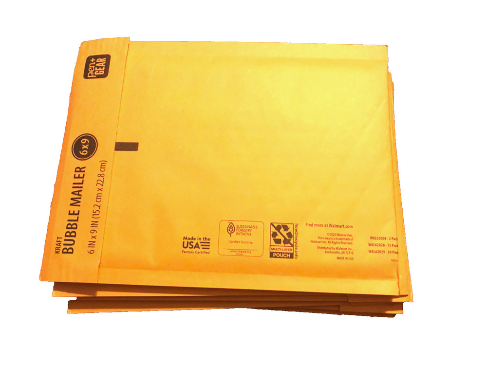 6 in x 9 in bubbled omvolope