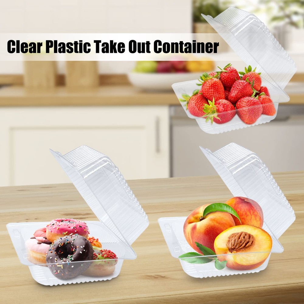 100 Pack Clear Plastic Take Out Container,Square Hinged Food Container,Dessert