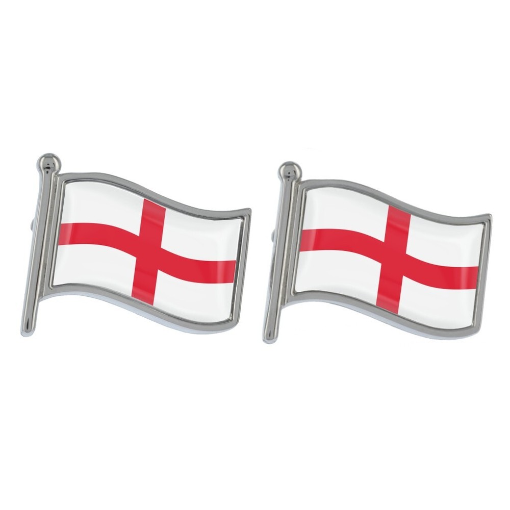 England Wave Flag Silver Cufflinks in Gift Box