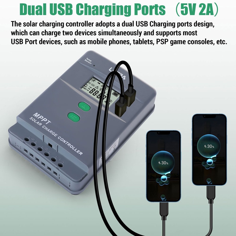 100A Solar Panel Battery Charge Controller 12V/24V/36/48V LCD Regulator Auto USB