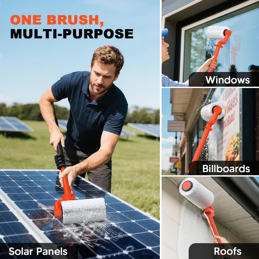 Electric Solar Panel Cleaning Brush: 20FT Adjustable Water Fed Pole Solar Panel