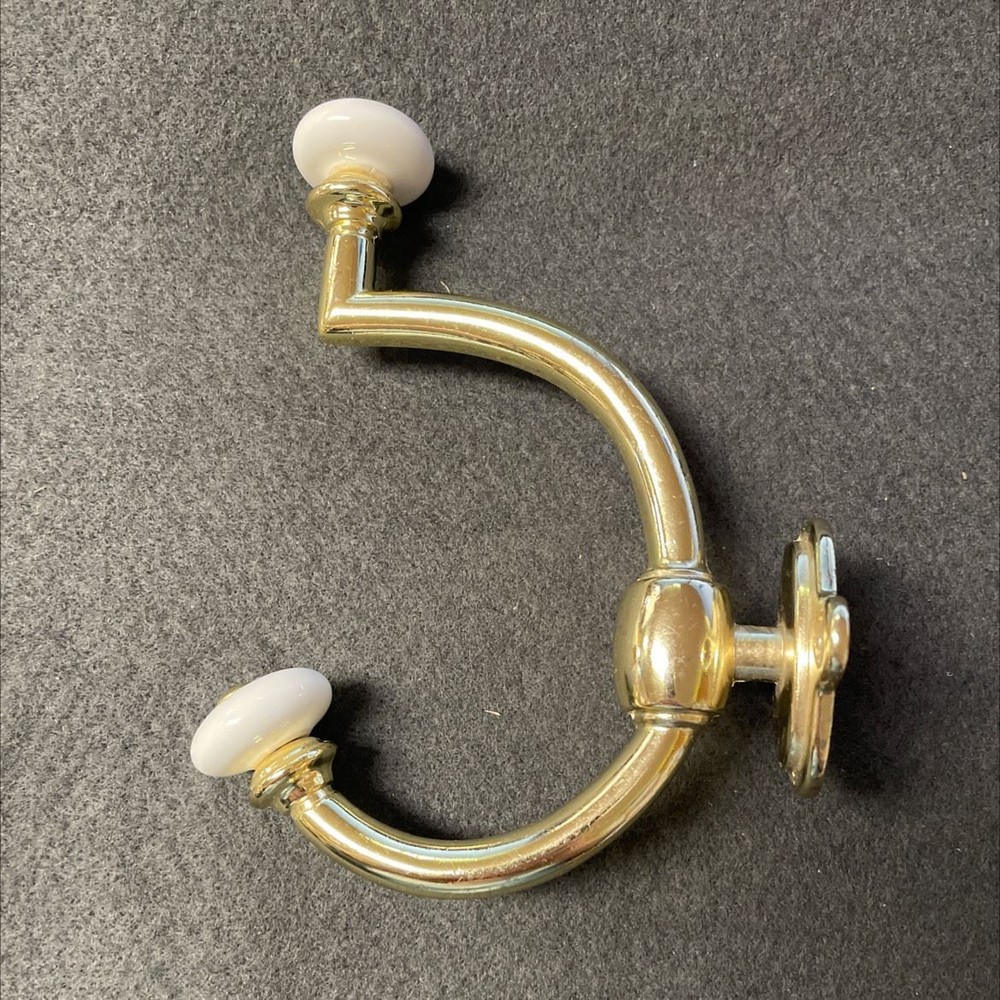 AS-IS Two Prong Coat Hook - Ceramic & Brass Plated Front Mount