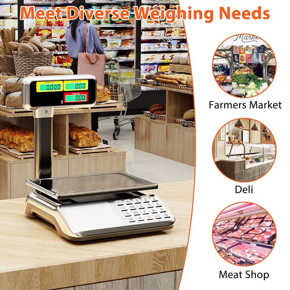 88lb Price Computing Scale w/Pole Dual LCD Display,Counting Function for Retail