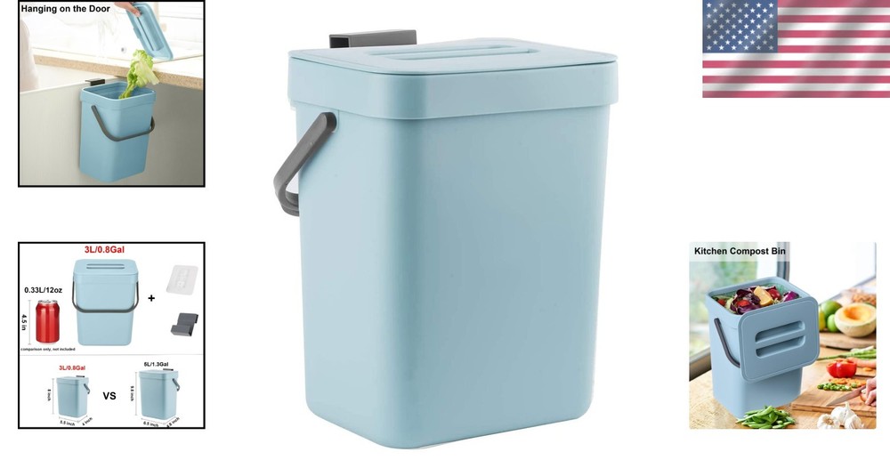 Hanging 3L Compost Bucket - Odorless & Compact Kitchen Waste Solution in Blue