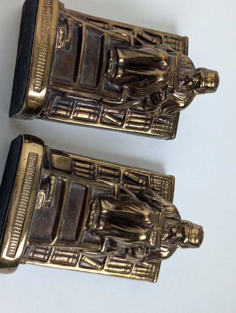Vintage Solid Brass Figural Bookends Scholar Library Ladder Heavy 17lb Pair