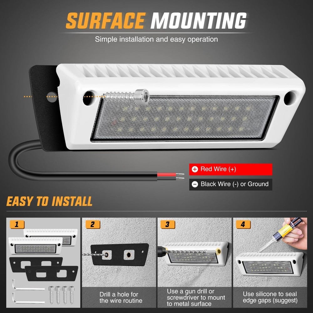 Nilight RV Exterior Light 2PCS 9 Inch Porch Lights Flood Beam 12V 24V LED