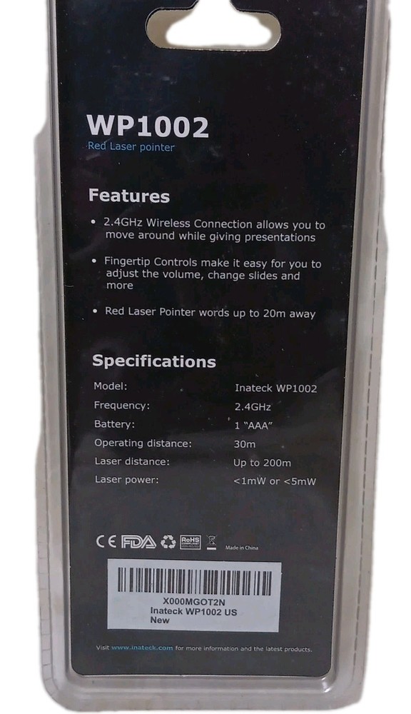 Inateck Wireless Presenter WP1002 Red Laser Pointer Clicker RF 2.4G