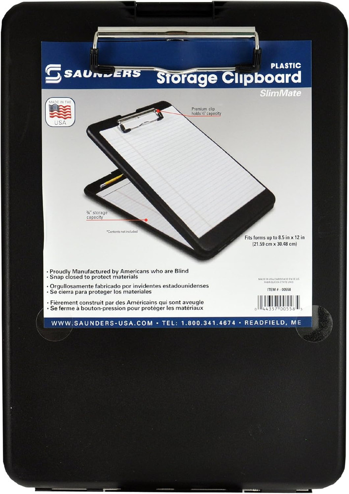 Slimmate Plastic Storage Clipboard with Snap Closure– Lightweight Polypropylene