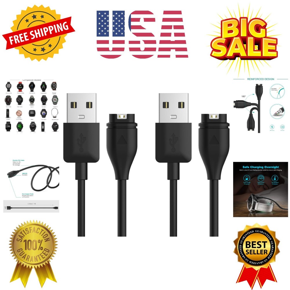 Charger Cable Compatible with Garmin Watch - 2 Pack - 1M