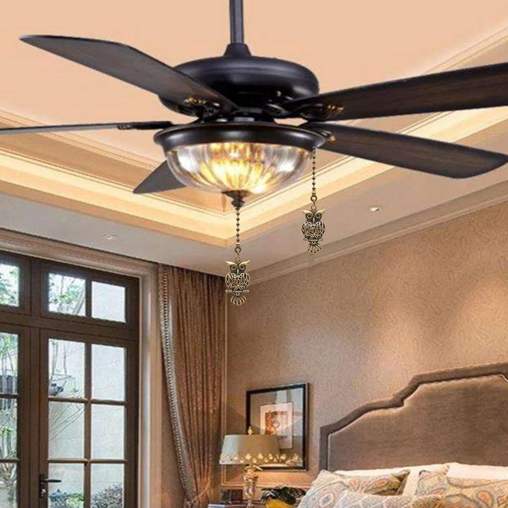 2Pack Vintage Owl Ceiling Fan Pull Chain, 12Inch Bronze String Charm Decorative