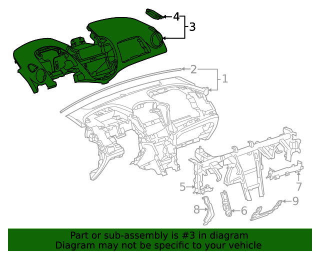 Genuine GM Medium Titanium Instrument Panel Upper Trim Panel 95329464
