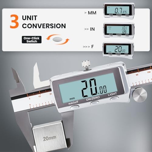 Digital Caliper, Rechargeable Caliper Measuring Tool with Backlight LCD