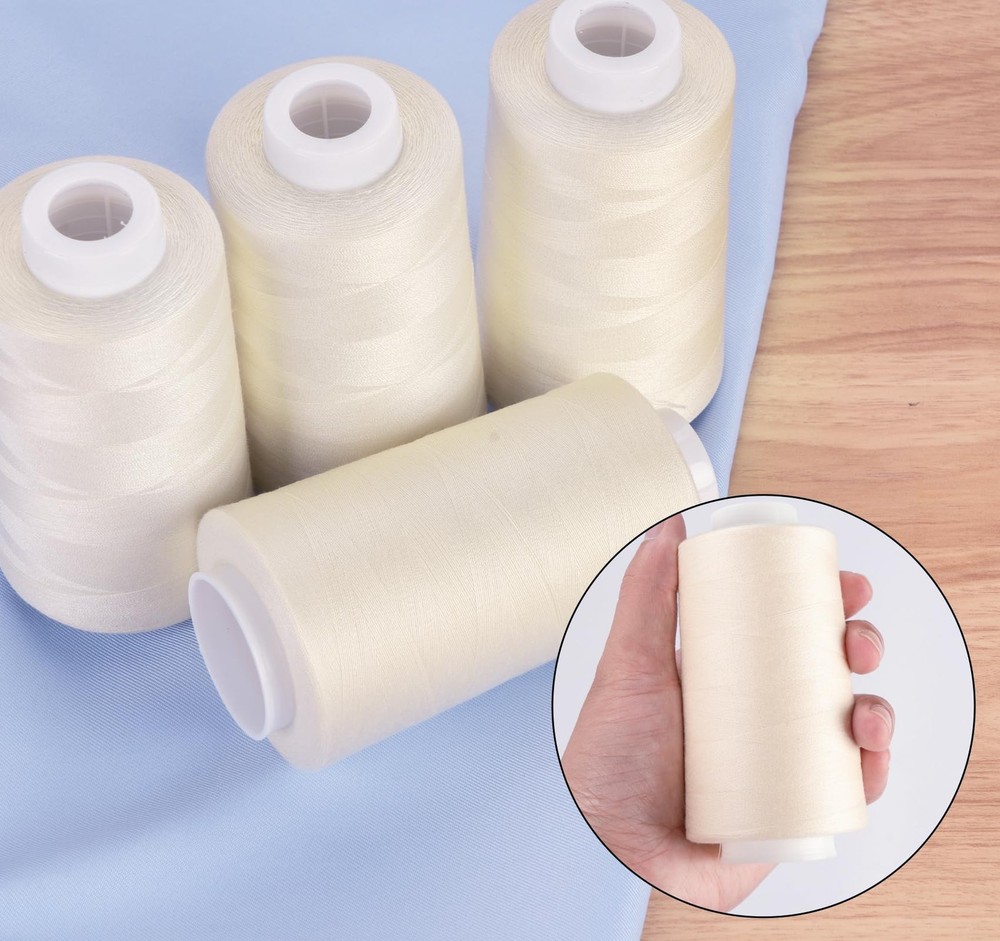 4 PCS Light Beige All Purpose Polyester Sewing Thread 3000 Yards Each Craft