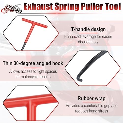 2 PCS Exhaust Spring Puller Tool, Motorcycle Exhaust Spring Hook, T Red + Black