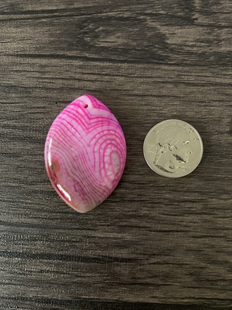 Agate Cabachon Pink Dyed drilled hole