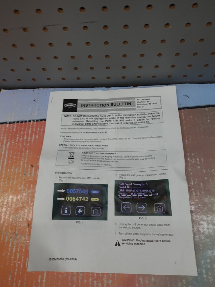 Tennant AS20152 Service Kit, Interface Panel, OS3