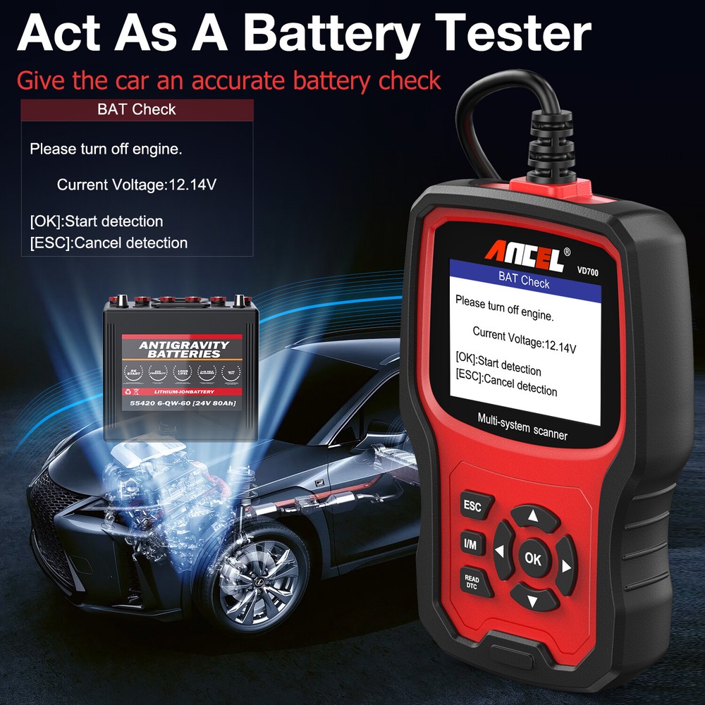 Ancel VD700 All System Diagnostic ABS SRS DPF Oil Car OBD2 Scanner Code Reader