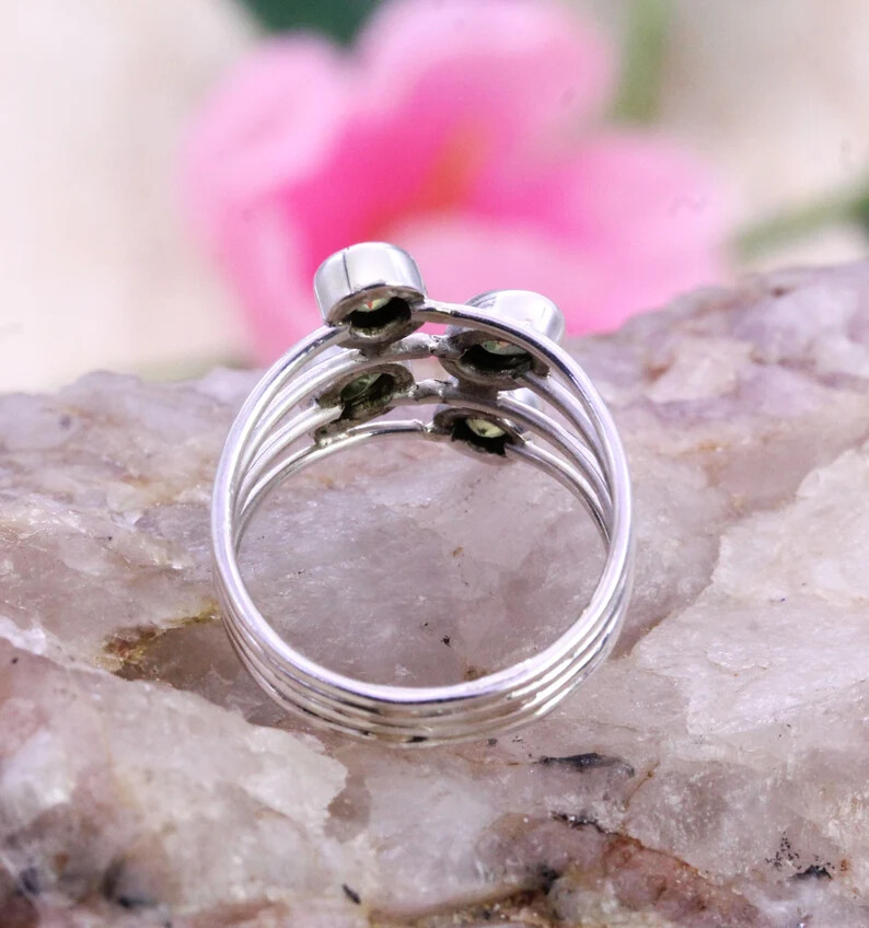 Peridot Multistone Ring 925 Sterling Silver Band & Statement Handmade All size