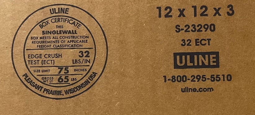 12" x 12" x 3" Cardboard Corrugated Box - SINGLE BOX