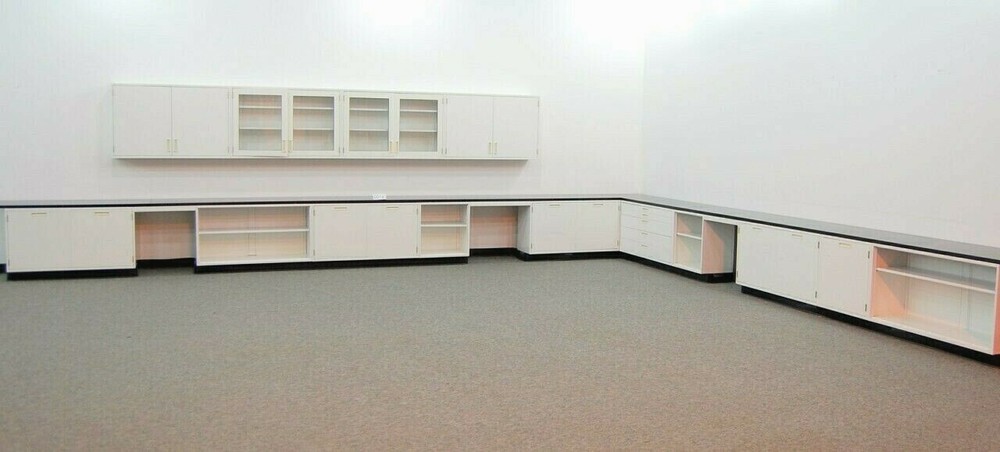 LABORATORY 41' BASE 16' WALL CABINETS W/ BLACK TOPS / E1-463
