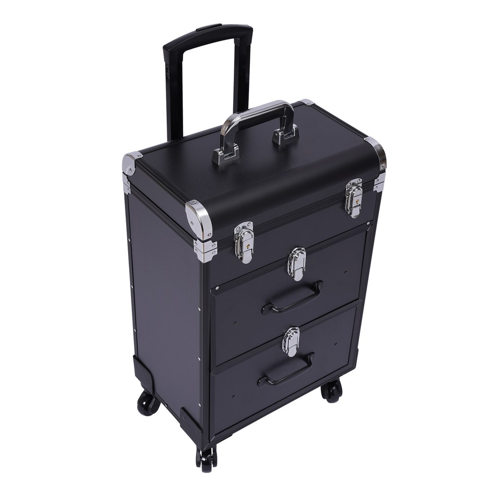 Makeup Train Case Professional Rolling Cosmetic Trolley Makeup Storage Aluminum