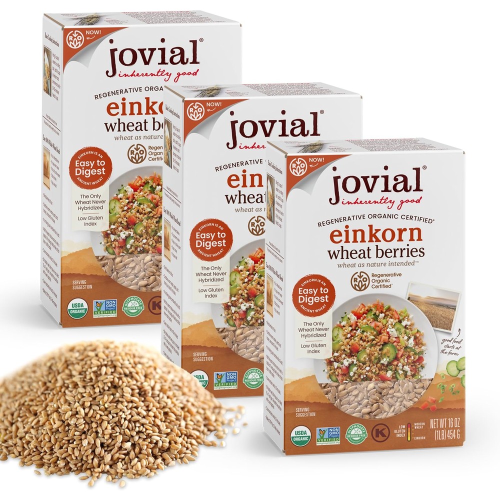 Organic Einkorn Wheat Berries 16oz - High Protein, Non-GMO, 3 Pack
