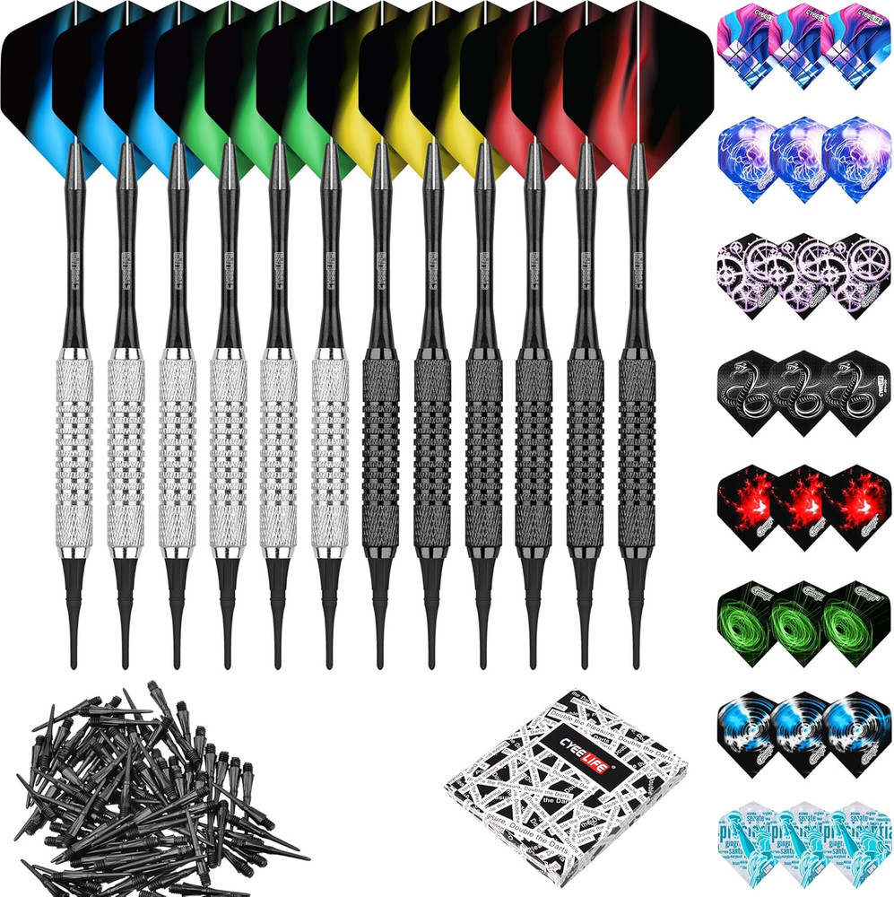 16G Soft Tip Darts with Extra Flights and Plastic Points for Beginners
