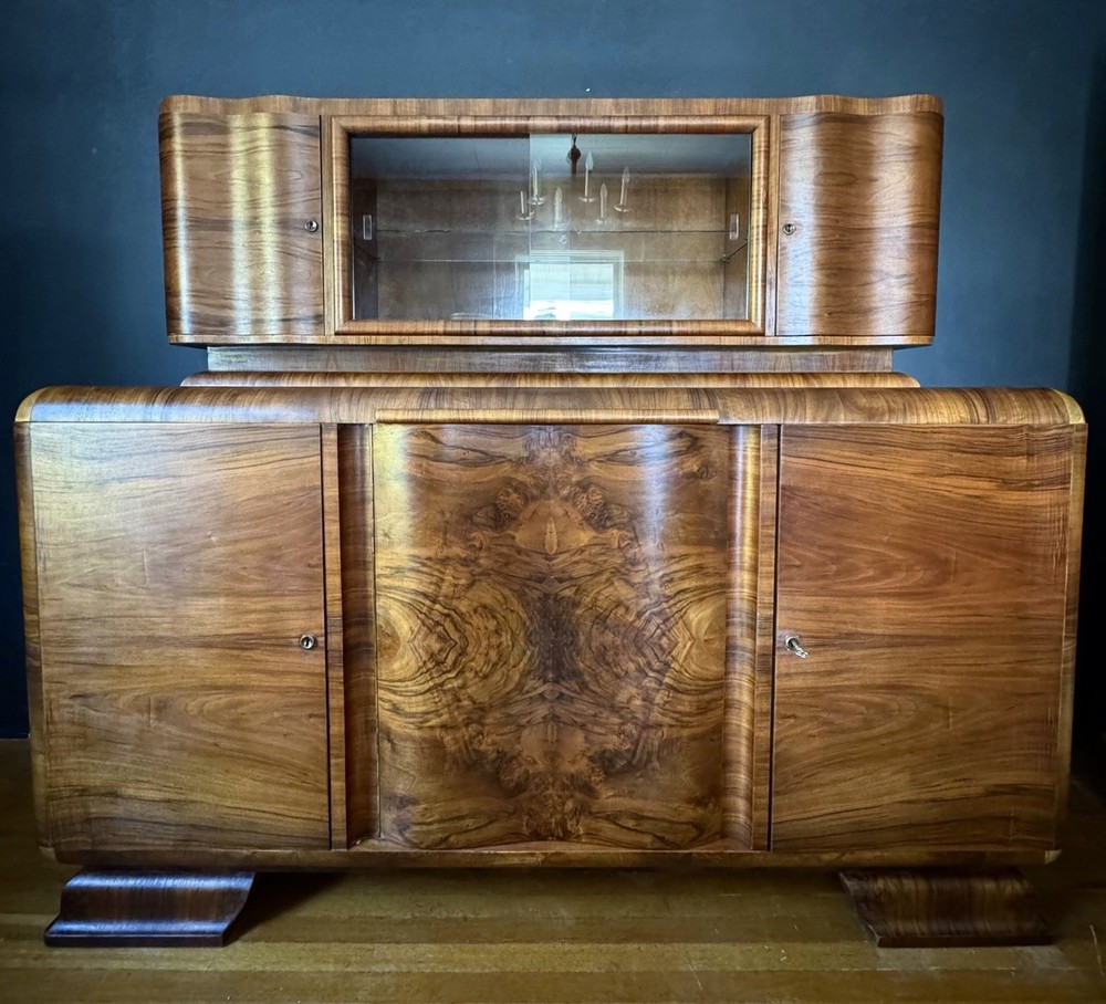 Thrum Art Deco Antique German Two Piece Sideboard Buffet