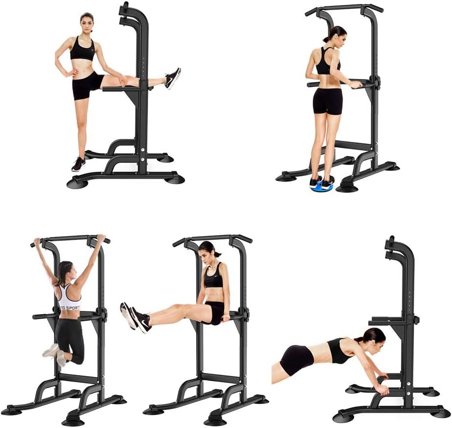 SogesPower Power Tower Dip Station Pull Up Bar Adjustable Height,Black