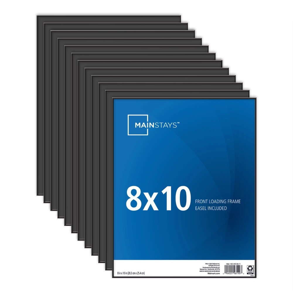 New Mainstays 8x10 Black Format Front Loading Picture Frame Set of 12