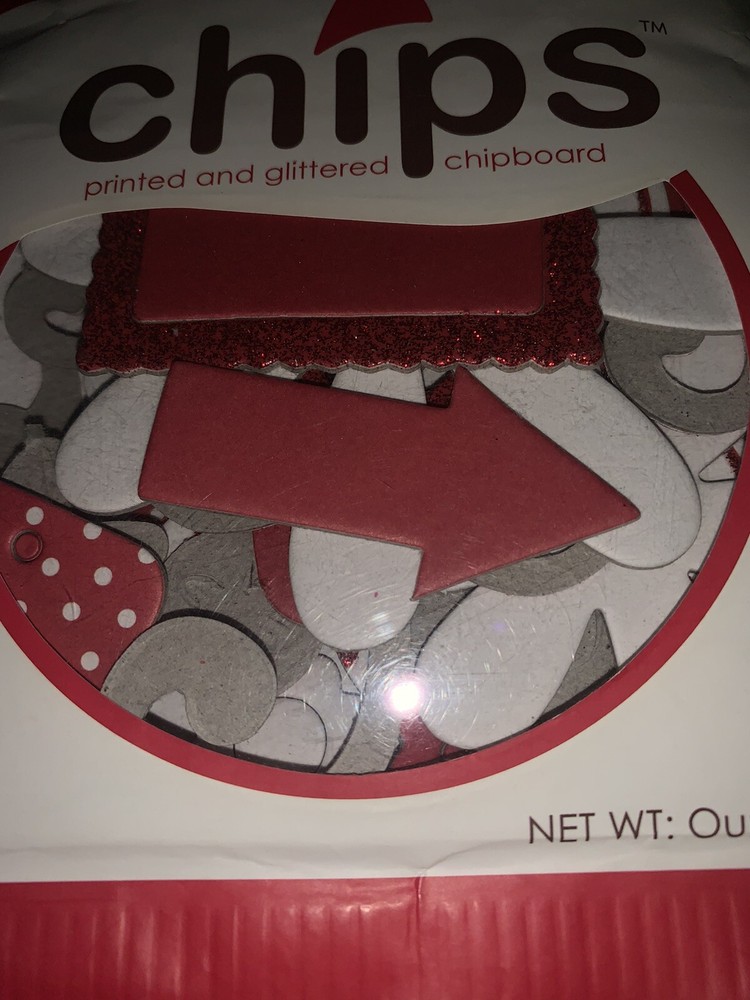Pebbles Chips Printed & Glittered Red White Chipboard Alphabet 70 Pcs Scrapbook