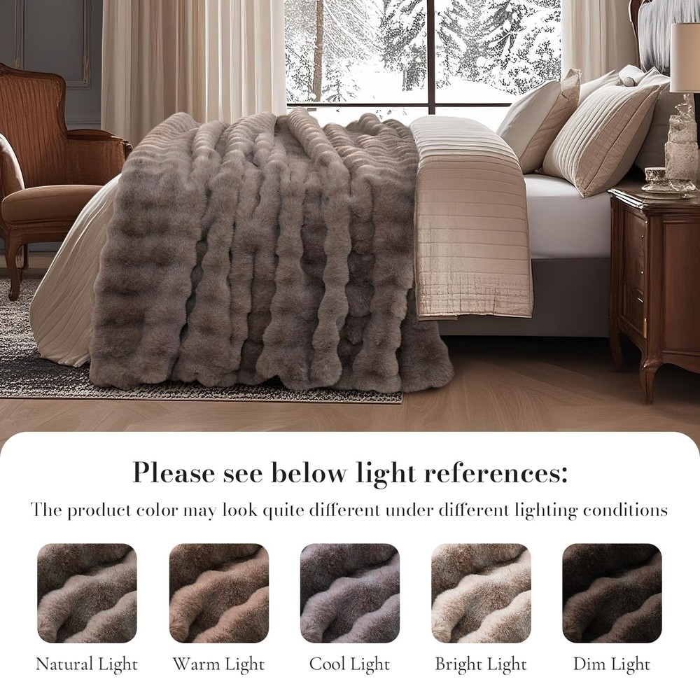 Faux Fur Throw Blanket for Couch, Ultra Soft Fuzzy Plush Bubble Throw for Sof...