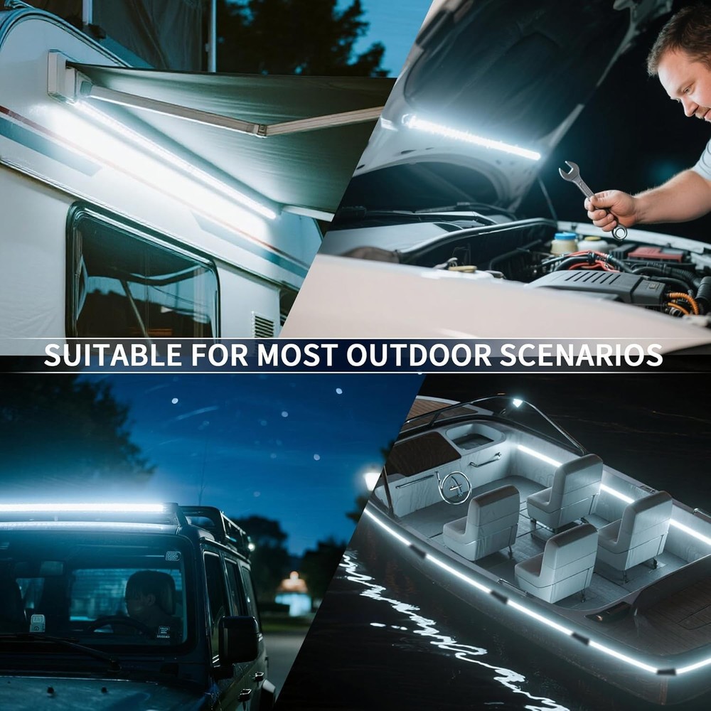 4- 20" 12V Light Bars LED Int/Ext Bar Kit Dimmable Camping String White Magnetic